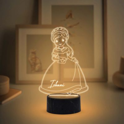 3D Illusion Nice Dream Princess Night Light with Warm White Light Customized with Name Gifts for Children Girls